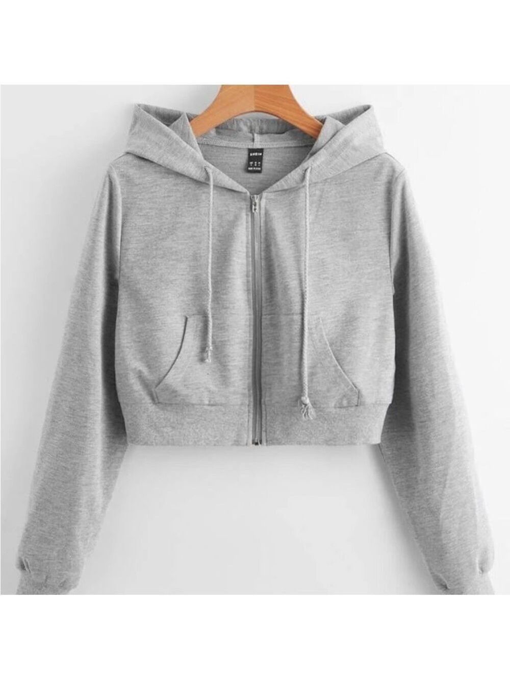 SHEIN EZWEAR Women’s Light Gray Cropped Zip-Up Hoodie – Size Small ✨🩶🧥 - Picture 3 of 11